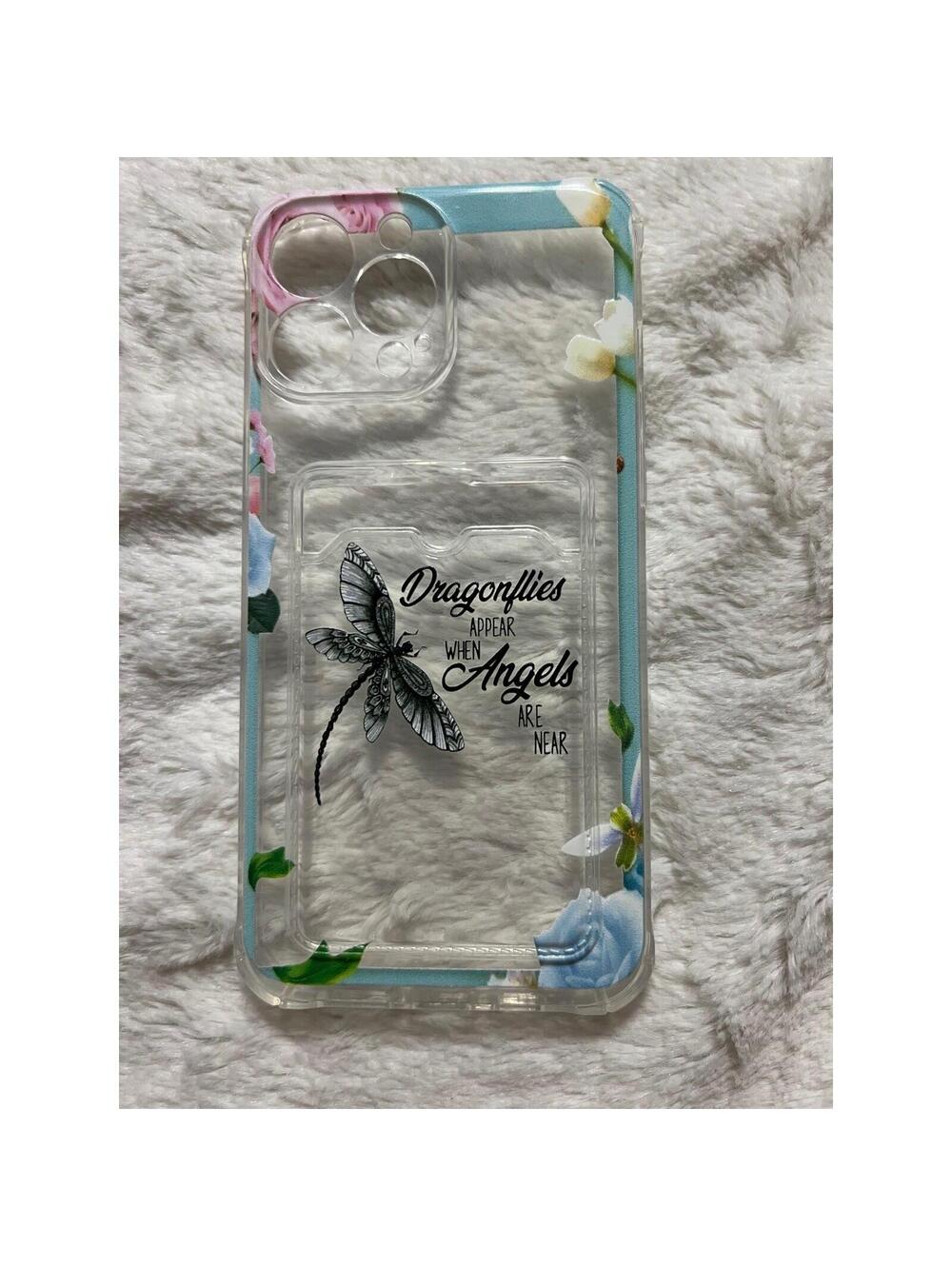 Dragonfly Clear IPhone 13 Pro Max Phone Case Floral Blue Pink